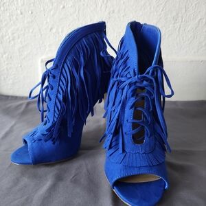 JustFab Royal Blue Fringe Heeled Boots